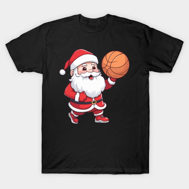 Santa Playing Basketball Christmas T-Shirt by Rishirt